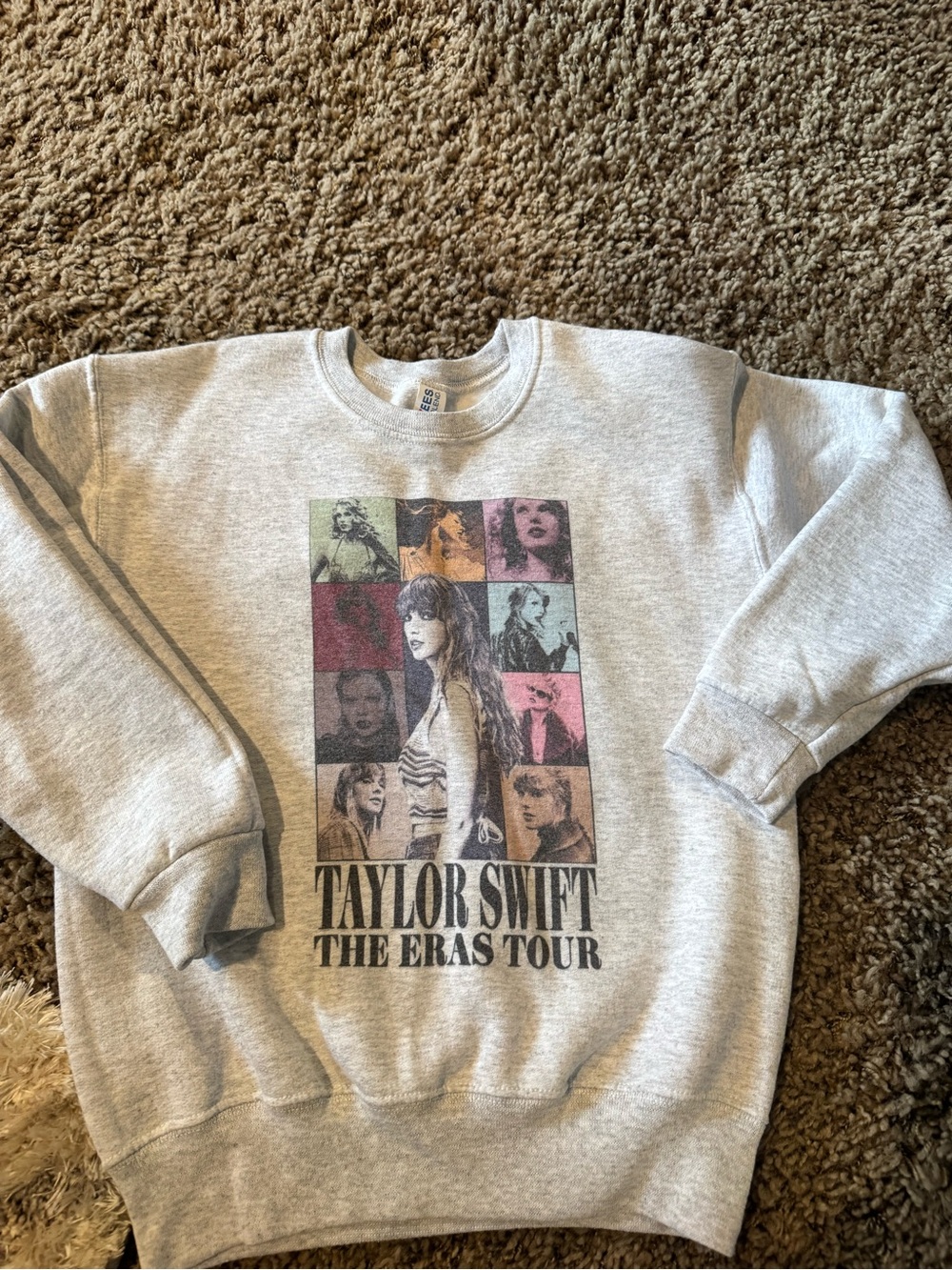 Jerzees Heather Gray Crewneck Sweatshirt with Multicolor Print